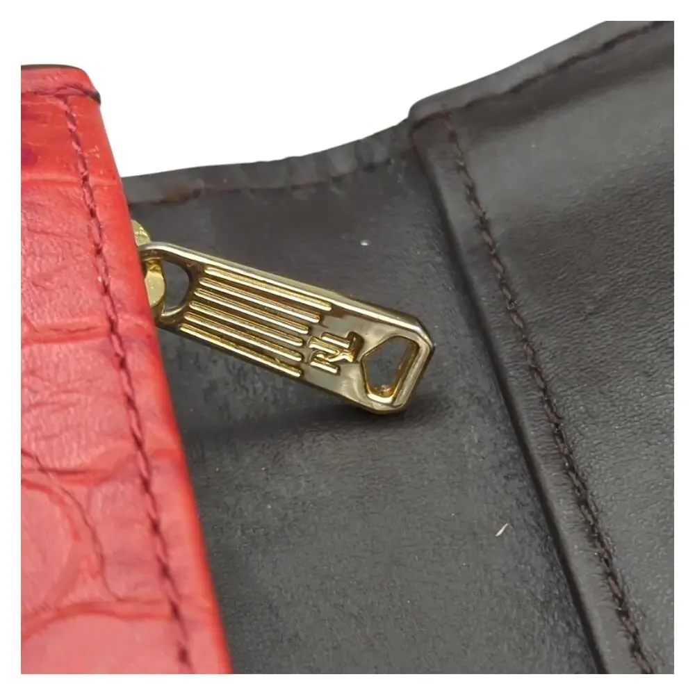 Lauren‎ Ralph Lauren Wallet Card Holder Red Croc Snap Close Wallet Change Purse